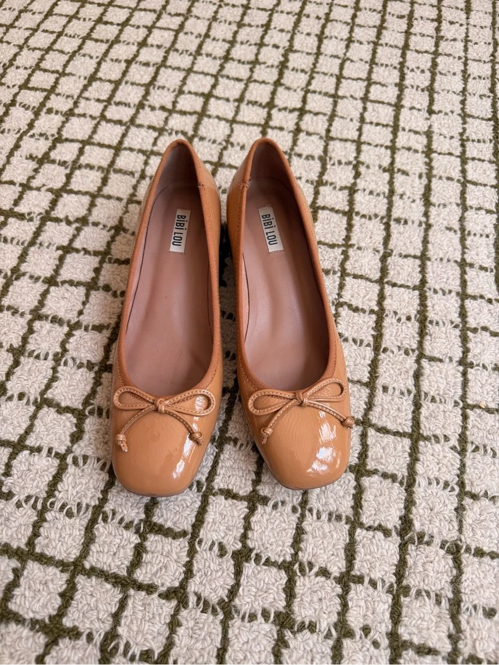 Bibi Lou tan leather ballet flats with bow detail